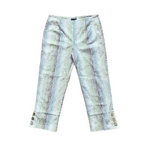 Vtg Y2K Capri Pants Multi-color Embroidered Wooden Buttons Fairy Boho Whimsical